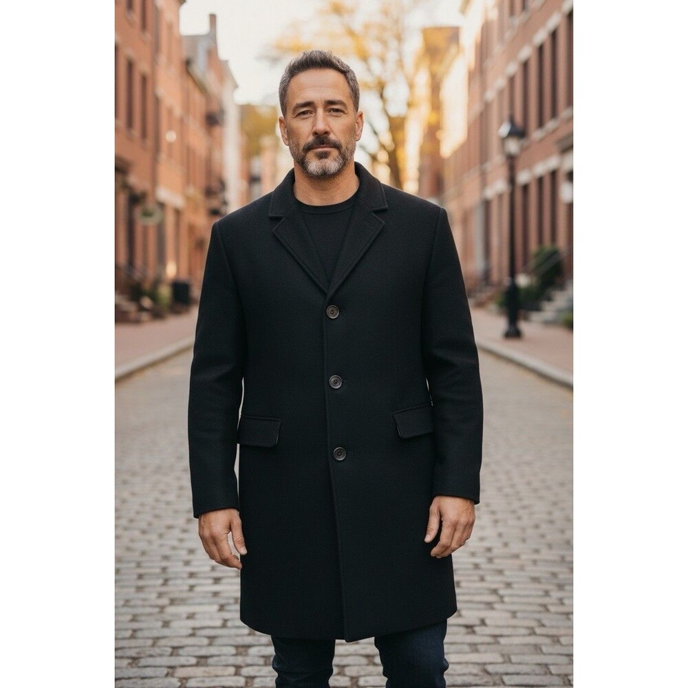 Luxury Cashmere Black Trench Coat Mens 50 Classic Long Overcoat Winter Union